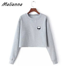 Load image into Gallery viewer, Alien Print Long Sleeve T-Shirt O-Neck Women Casual Tops 2017 Autumn Solid color mujer harajuku cute Top Tees Blusas